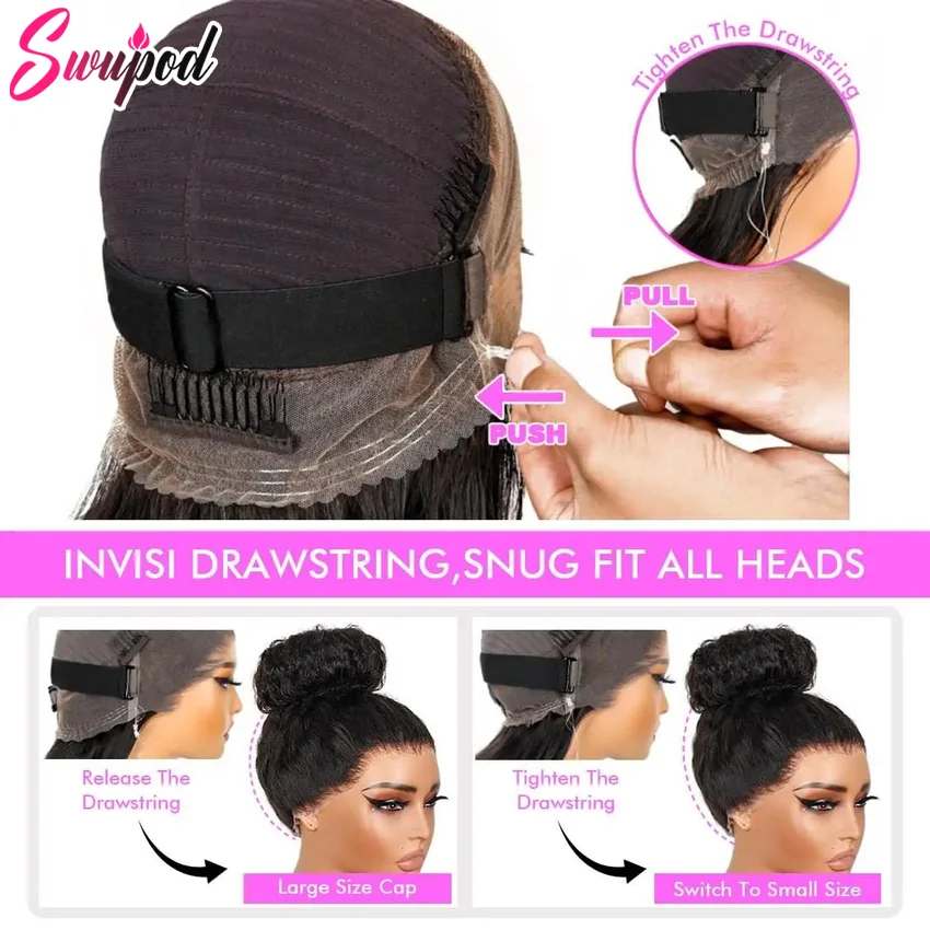 250 Density HD Invisi Strap 360 Full Lace Frontal Kinky Curly Wig 30 inch Black Human Hair Drawstring Snug Water Wig Glueless
