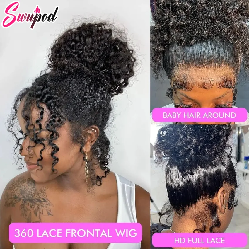 250 Density HD Invisi Strap 360 Full Lace Frontal Kinky Curly Wig 30 inch Black Human Hair Drawstring Snug Water Wig Glueless