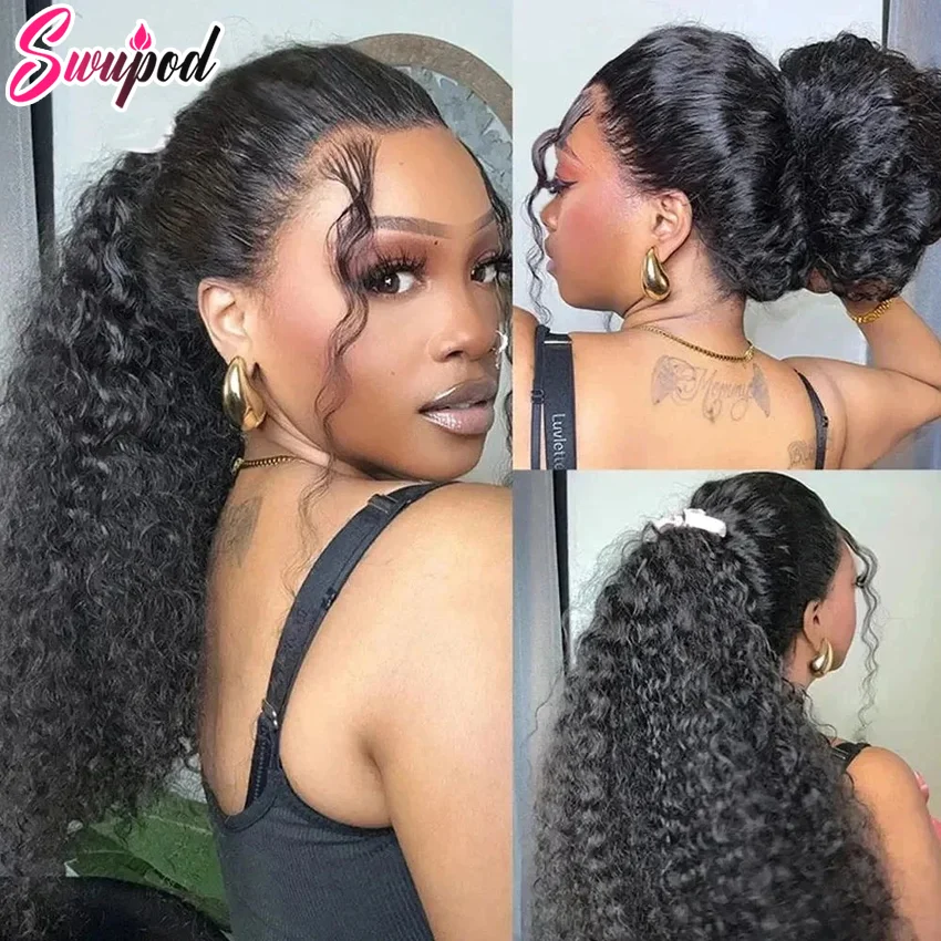 250 Density HD Invisi Strap 360 Full Lace Frontal Kinky Curly Wig 30 inch Black Human Hair Drawstring Snug Water Wig Glueless