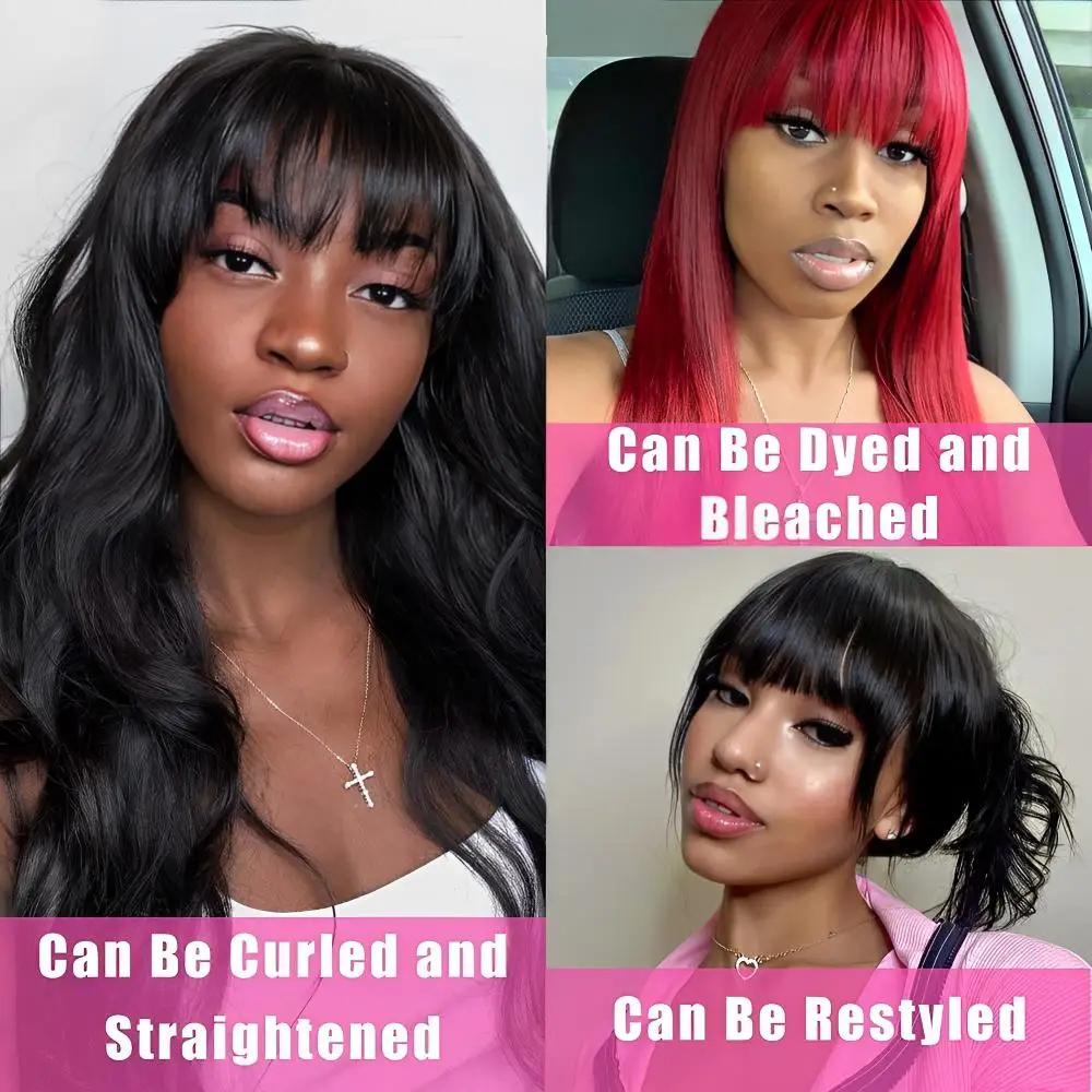 Body Wave Human Hair Wigs With Bangs Short Bob Wig Glueless Wigs Brazilian Fringe Remy Full Machine Made Wig For Black Women 180