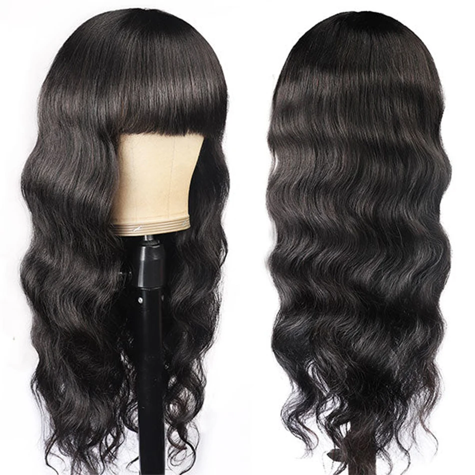 Body Wave Human Hair Wigs With Bangs Short Bob Wig Glueless Wigs Brazilian Fringe Remy Full Machine Made Wig For Black Women 180