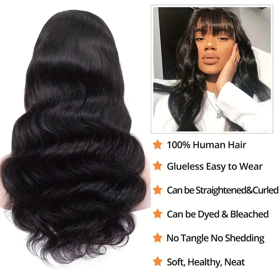 Body Wave Human Hair Wigs With Bangs Short Bob Wig Glueless Wigs Brazilian Fringe Remy Full Machine Made Wig For Black Women 180