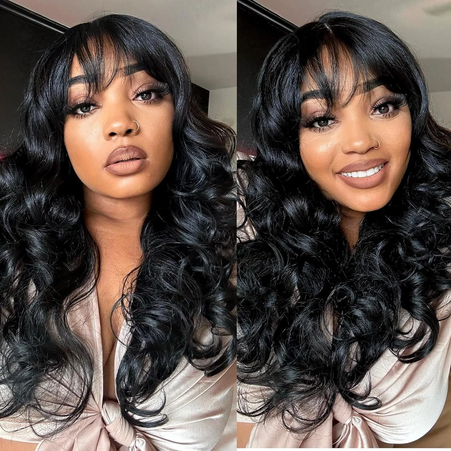 Body Wave Human Hair Wigs With Bangs Short Bob Wig Glueless Wigs Brazilian Fringe Remy Full Machine Made Wig For Black Women 180