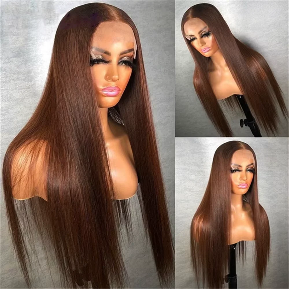 230% Chocolate Brown13x4 Lace Frontal Wig Straight Lace Front Wigs Pre Plucked Remy Transparent Brazilian 30 36inch Human Hair