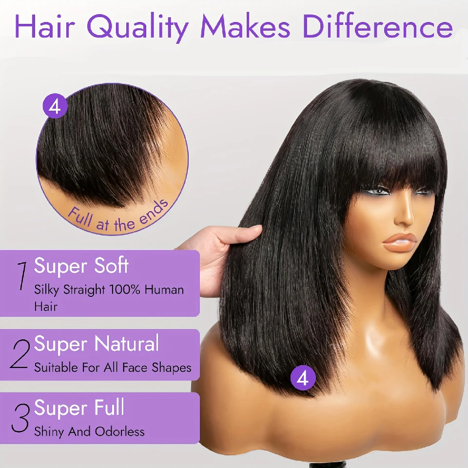 Straight Short Bob Wig With Bangs Vietnamese 100% Human Hair Double Drawn Bob Wigs Glueless Straight Wigs On Sale Clearance 180%