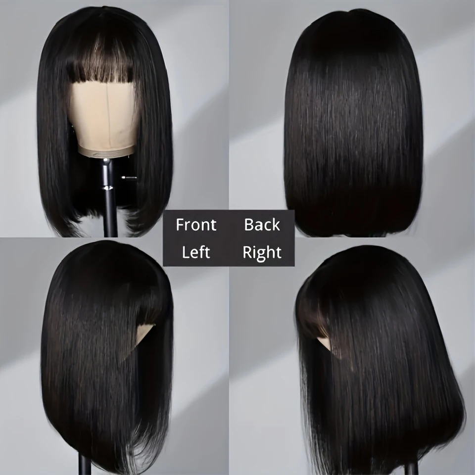 Straight Short Bob Wig With Bangs Vietnamese 100% Human Hair Double Drawn Bob Wigs Glueless Straight Wigs On Sale Clearance 180%