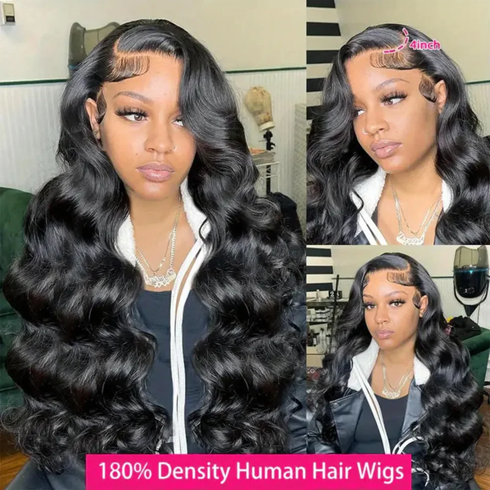 32 34 Inch 4x4 Lace Closure Wigs Human Hair Pre Plucked 4x4 Body Wave Lace Front Wigs Human Hair 180% Density Virgin Hair