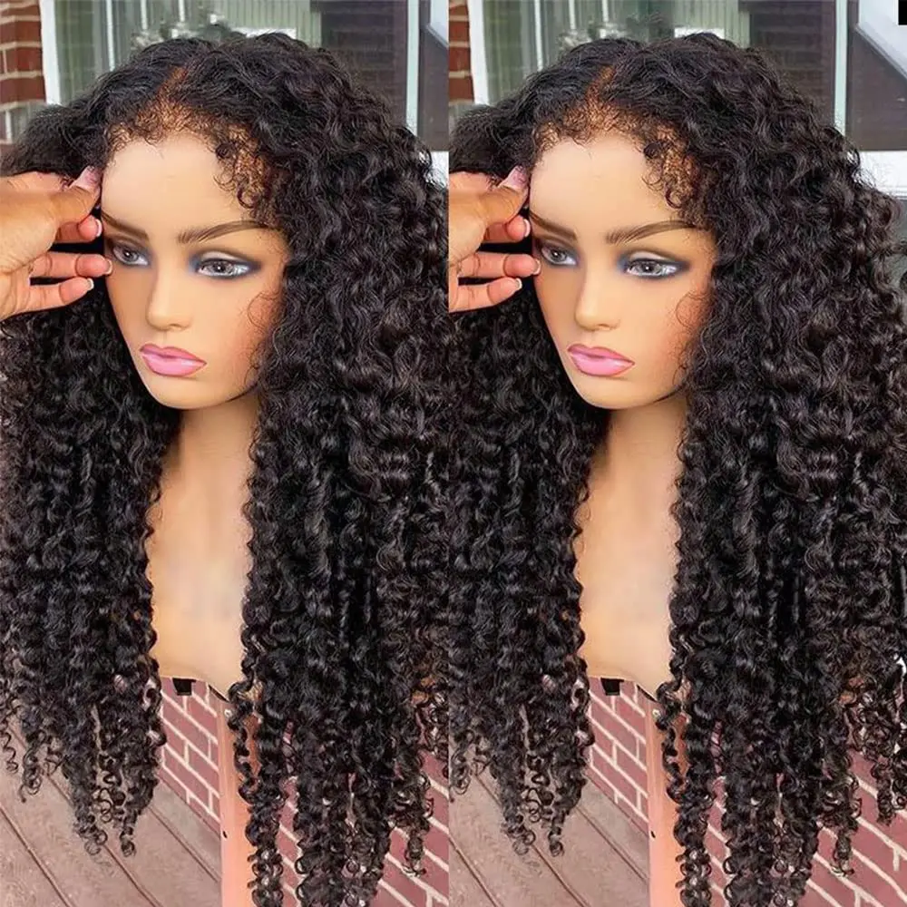 4C Kinky Edges Natural Hairline Glueless Wig Human Hair Ready To Go Curly Bob 13x4 Transparent Lace Front Wig With Bady Hair