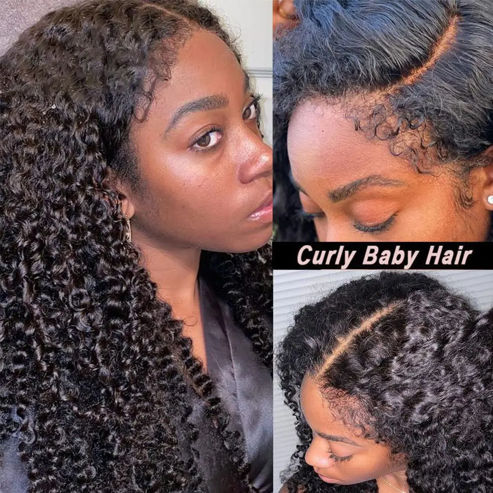 4C Kinky Edges Natural Hairline Glueless Wig Human Hair Ready To Go Curly Bob 13x4 Transparent Lace Front Wig With Bady Hair