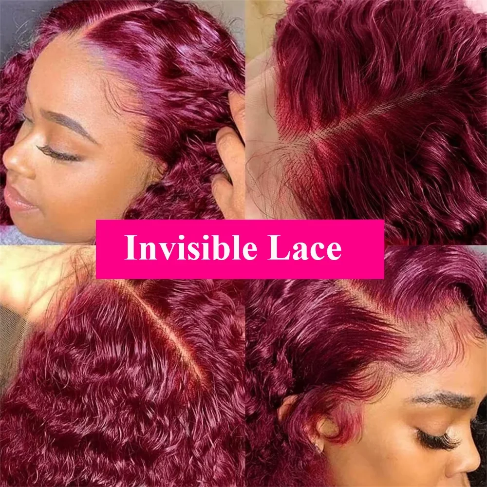 13x4 Lace Frontal Wig Short Bob Kinky Curly Wig Brazilian 99J Deep Water Wave Bob Burgundy Lace Front Wigs Bob 100% Human Hair