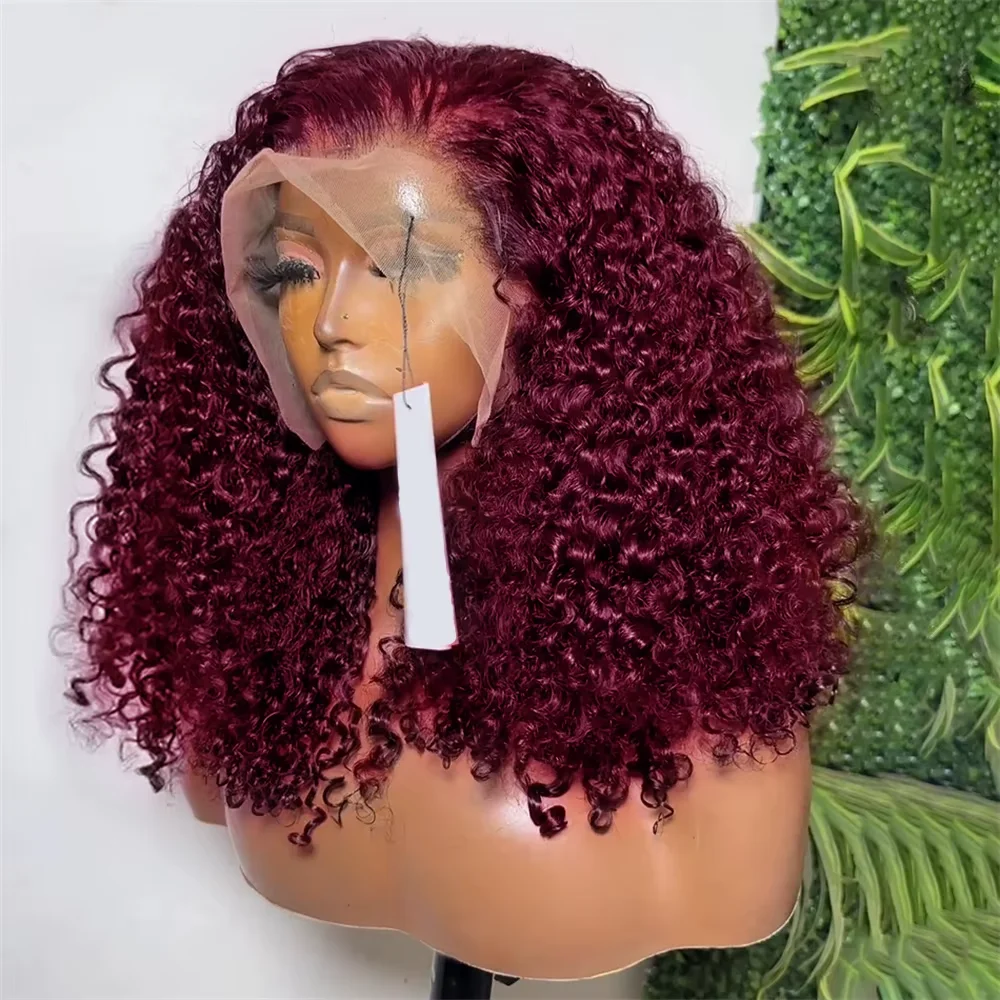13x4 Lace Frontal Wig Short Bob Kinky Curly Wig Brazilian 99J Deep Water Wave Bob Burgundy Lace Front Wigs Bob 100% Human Hair