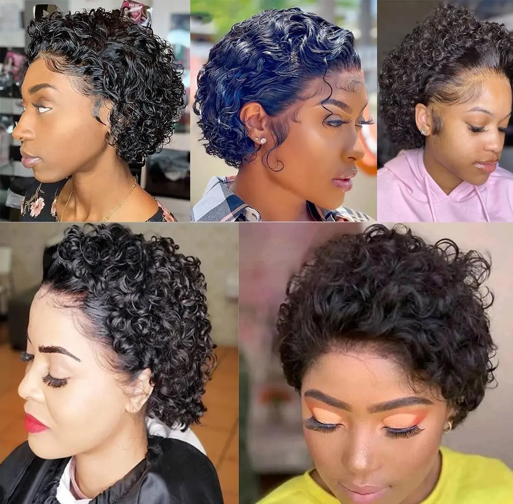 13x4 Pixie Cut Short Curly Human Hair Wigs Cheap 13x1 T Part Transparent Lace Wigs For Black Women Natural Hair Pre Plucked