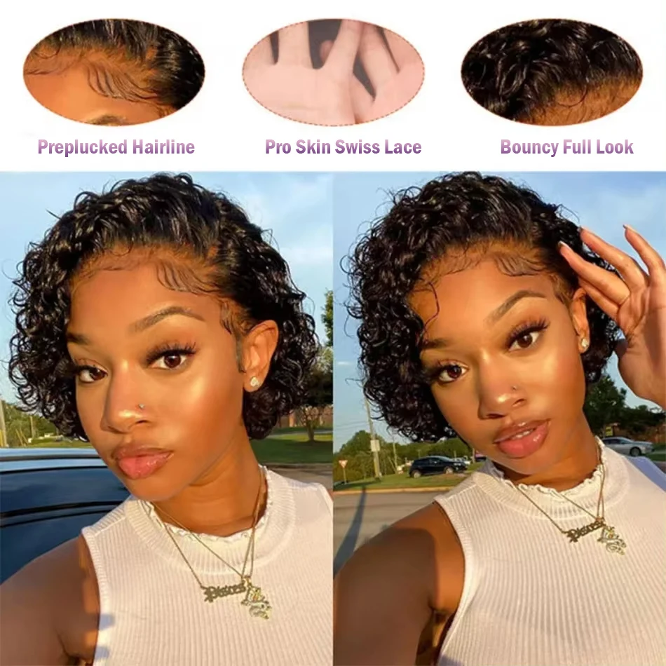 13x4 Pixie Cut Short Curly Human Hair Wigs Cheap 13x1 T Part Transparent Lace Wigs For Black Women Natural Hair Pre Plucked