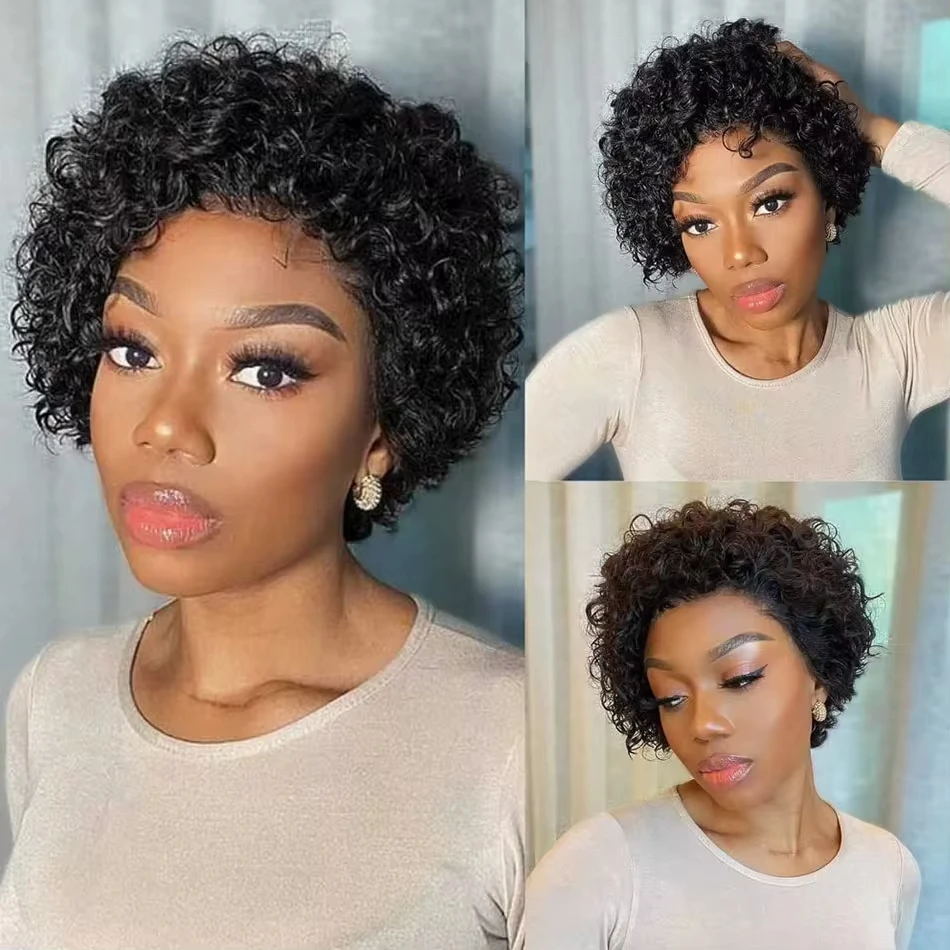 13x4 Pixie Cut Short Curly Human Hair Wigs Cheap 13x1 T Part Transparent Lace Wigs For Black Women Natural Hair Pre Plucked