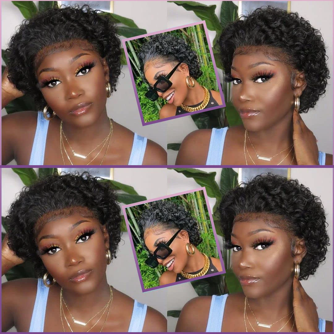 13x4 Pixie Cut Short Curly Human Hair Wigs Cheap 13x1 T Part Transparent Lace Wigs For Black Women Natural Hair Pre Plucked