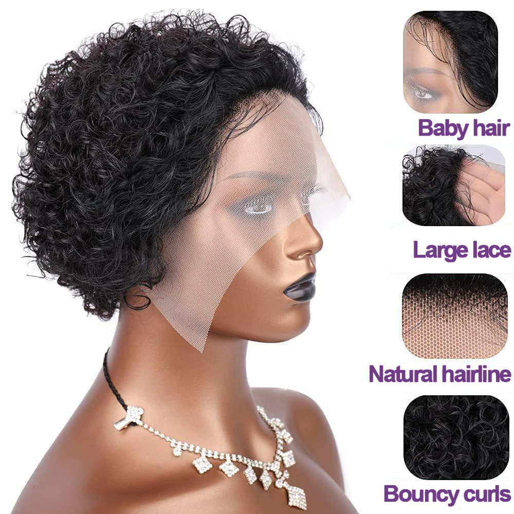 13x4 Pixie Cut Short Curly Human Hair Wigs Cheap 13x1 T Part Transparent Lace Wigs For Black Women Natural Hair Pre Plucked