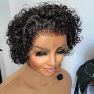Pixie Cut Short Curly Human Hair Wigs Transparent