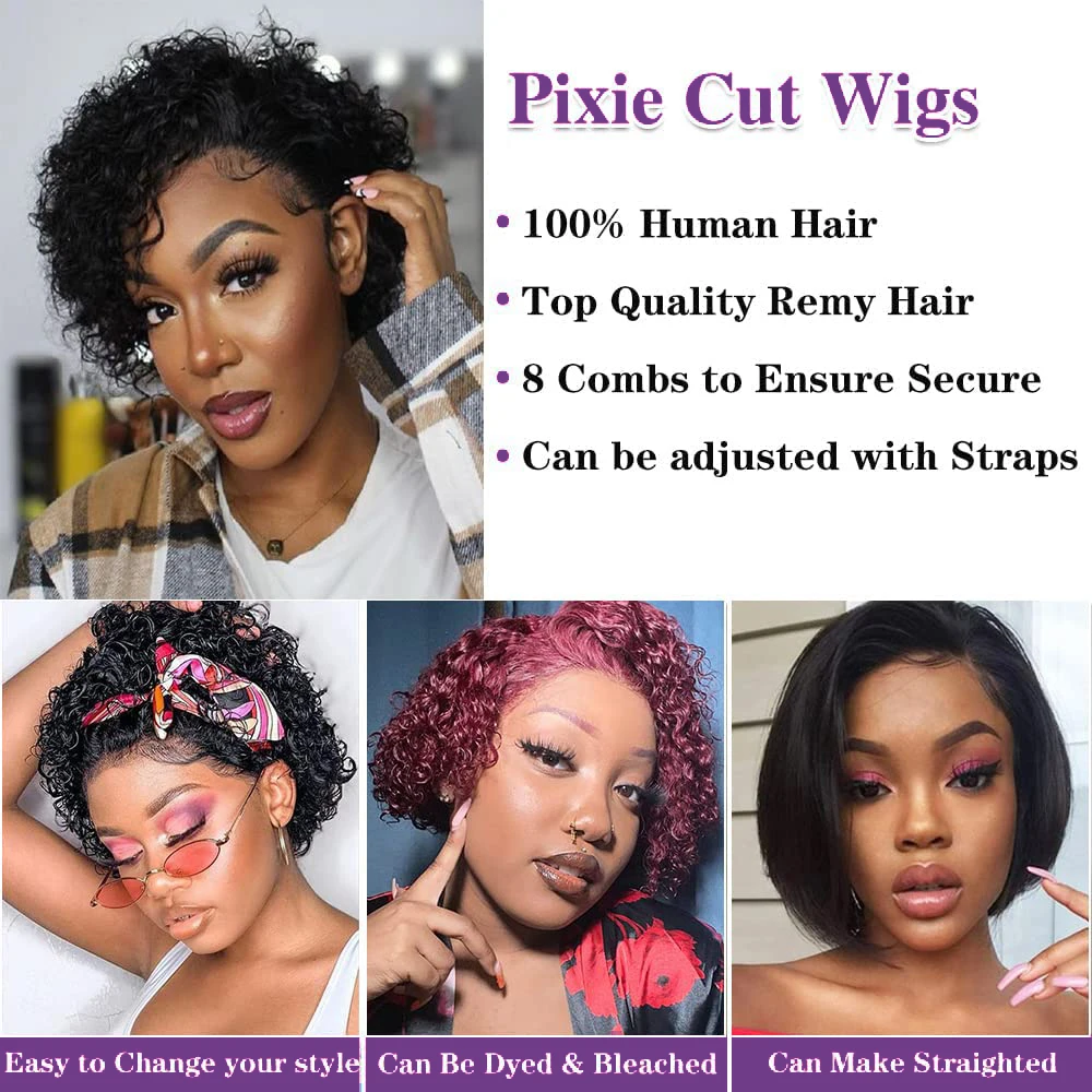 13x4 Pixie Cut Short Curly Human Hair Wigs Cheap 13x1 T Part Transparent Lace Wigs For Black Women Natural Hair Pre Plucked