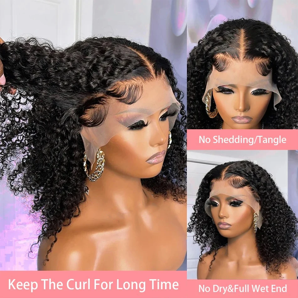 Curly Human Hair Frontal Wigs 13x4 Transparent Lace Front Wig 200% Density Deep Wave Bob Wigs Brazilian 100% Human Hair 16Inch
