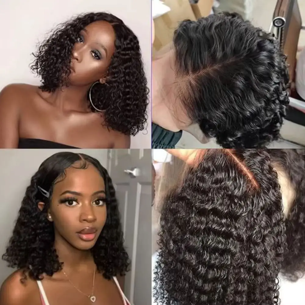 Curly Human Hair Frontal Wigs 13x4 Transparent Lace Front Wig 200% Density Deep Wave Bob Wigs Brazilian 100% Human Hair 16Inch