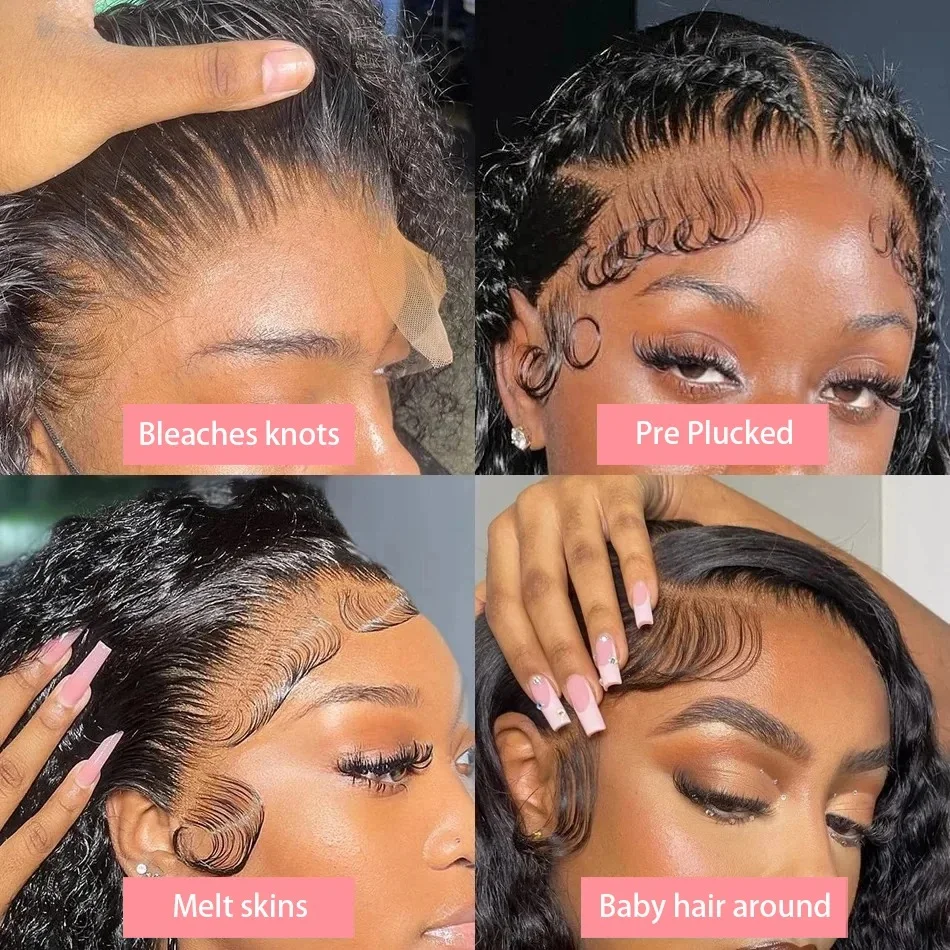 Curly Human Hair Frontal Wigs 13x4 Transparent Lace Front Wig 200% Density Deep Wave Bob Wigs Brazilian 100% Human Hair 16Inch