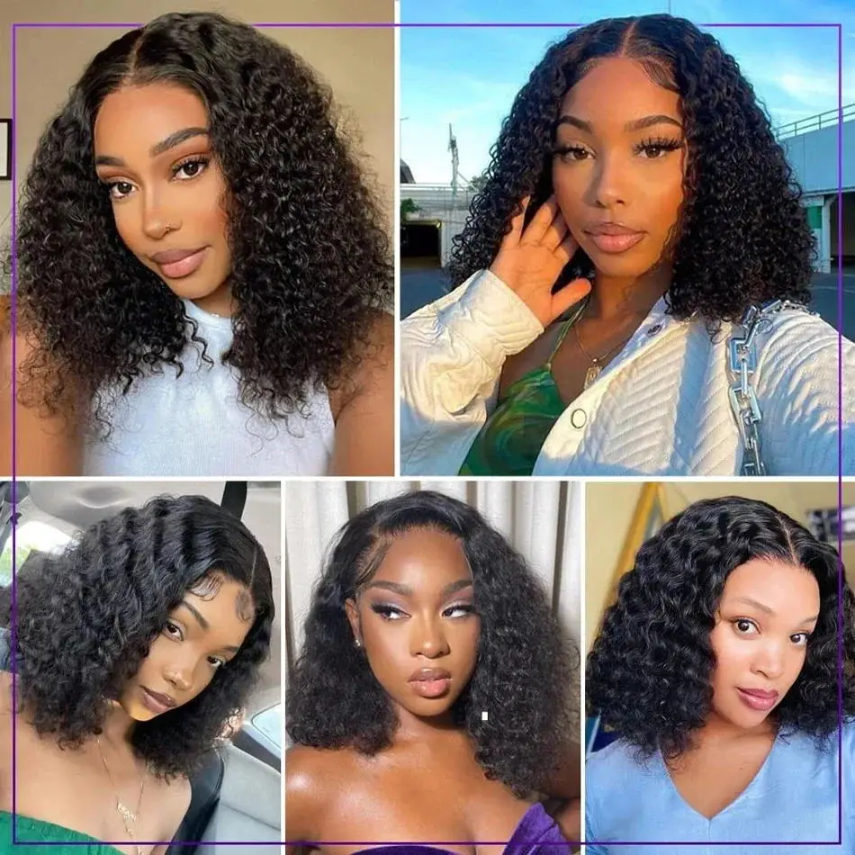 Curly Human Hair Frontal Wigs 13x4 Transparent Lace Front Wig 200% Density Deep Wave Bob Wigs Brazilian 100% Human Hair 16Inch
