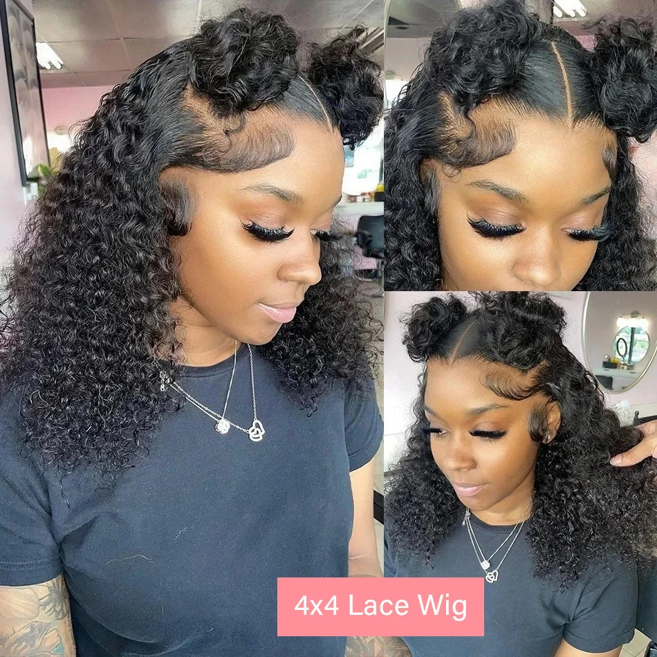 Curly Human Hair Frontal Wigs 13x4 Transparent Lace Front Wig 200% Density Deep Wave Bob Wigs Brazilian 100% Human Hair 16Inch