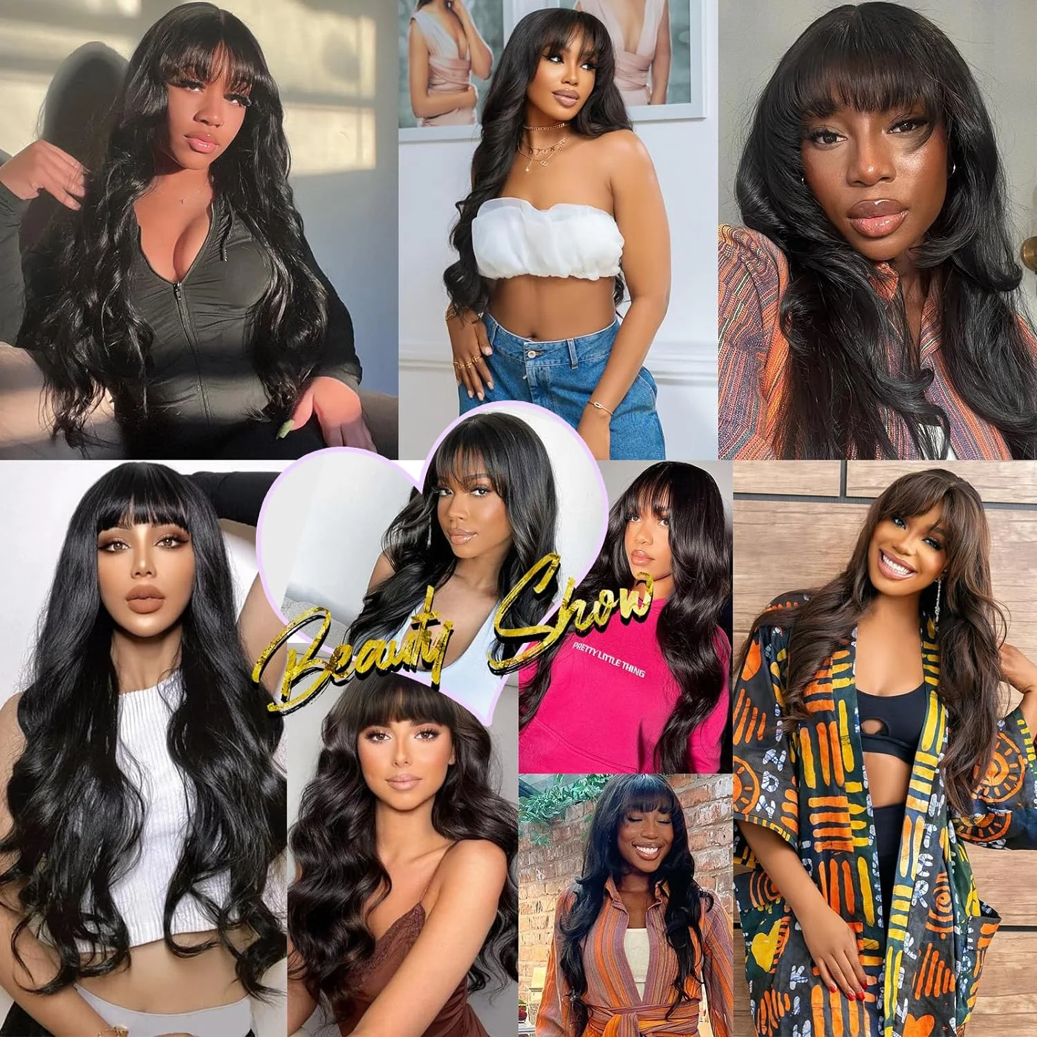 Glueless Human Hair Wigs With Bangs Body Wave Wig With Bangs Fringe Wigs Full Machine Made Wig Brazilian Natural Remy Human Hair