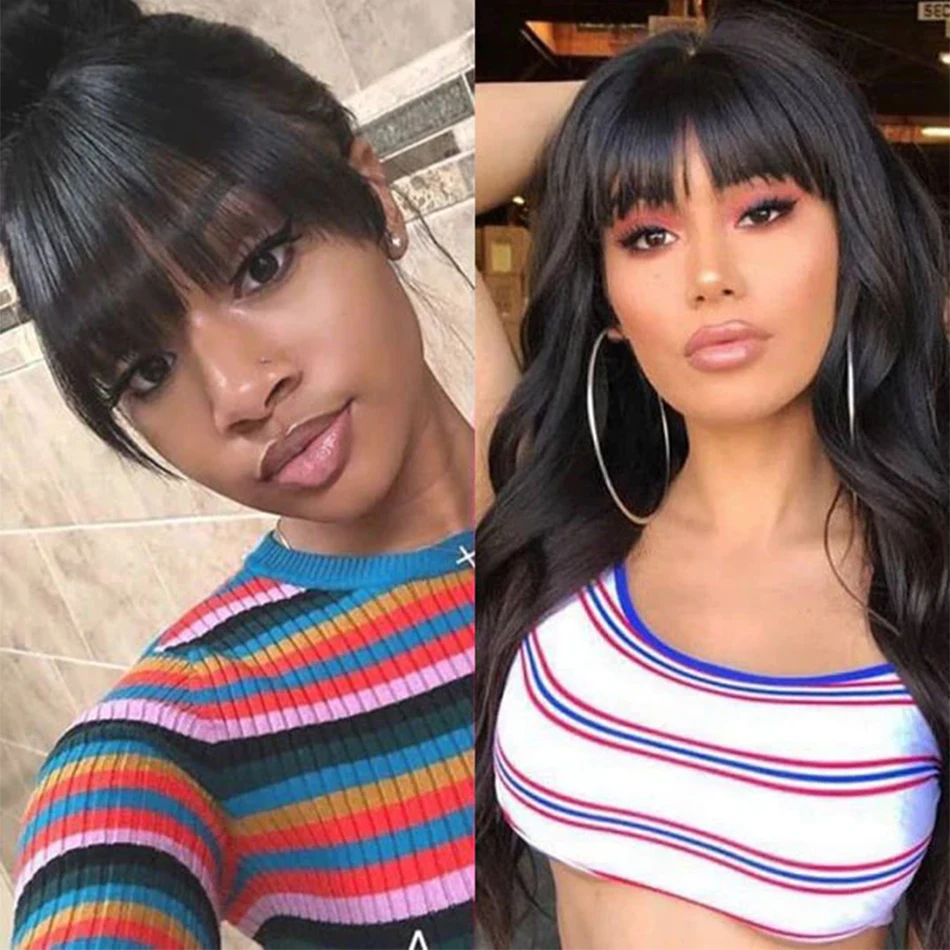 Glueless Human Hair Wigs With Bangs Body Wave Wig With Bangs Fringe Wigs Full Machine Made Wig Brazilian Natural Remy Human Hair