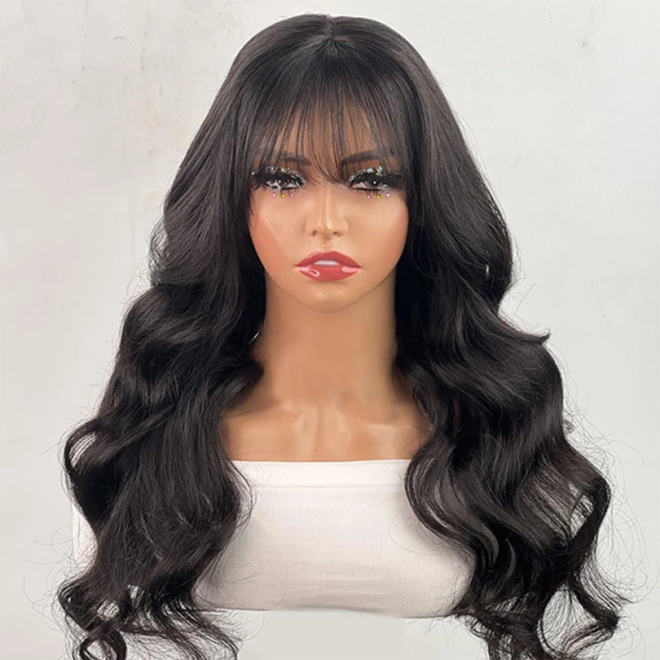 Glueless Human Hair Wigs With Bangs Body Wave Wig With Bangs Fringe Wigs Full Machine Made Wig Brazilian Natural Remy Human Hair