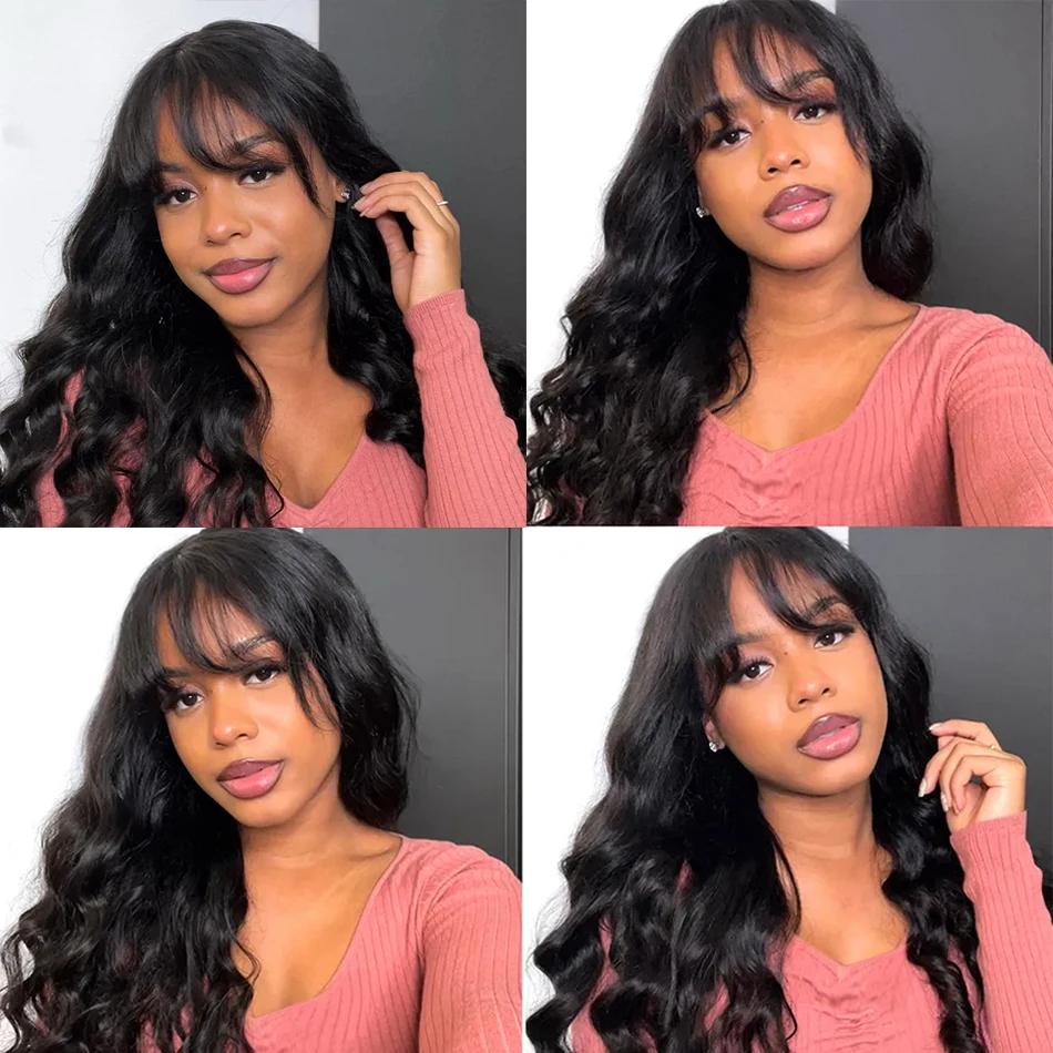 Glueless Human Hair Wigs With Bangs Body Wave Wig With Bangs Fringe Wigs Full Machine Made Wig Brazilian Natural Remy Human Hair