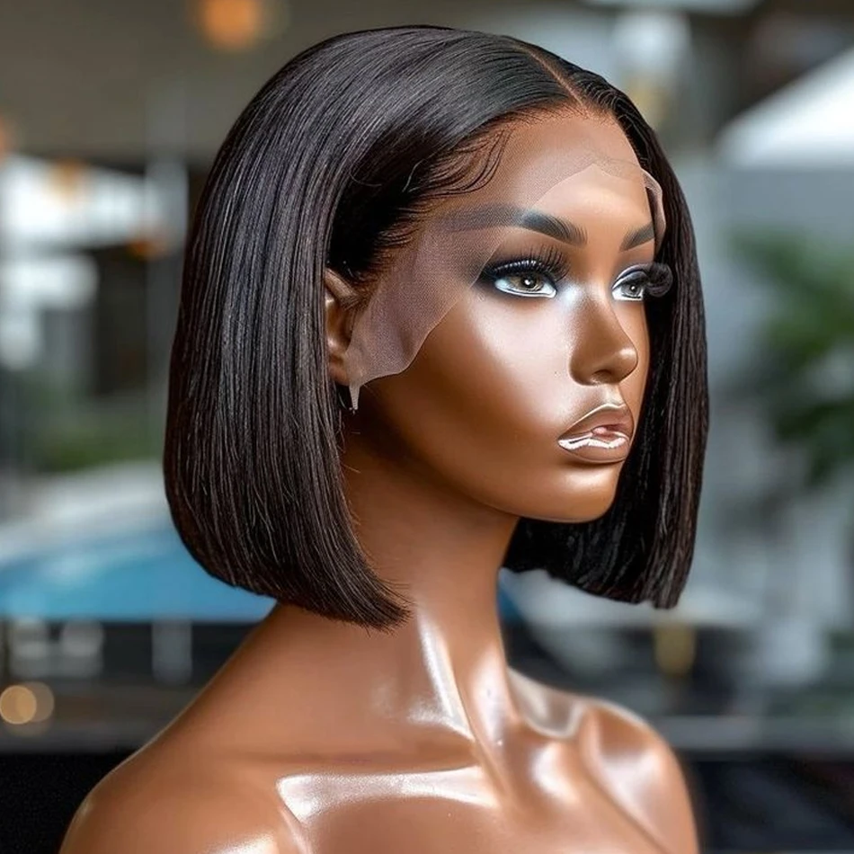 14Inch Short Glueless Wig Human Hair Ready To Wear Bone Straight Cheap Wigs Bob Straight PreCut HD Lace Frontal 180% Wigs OnSale