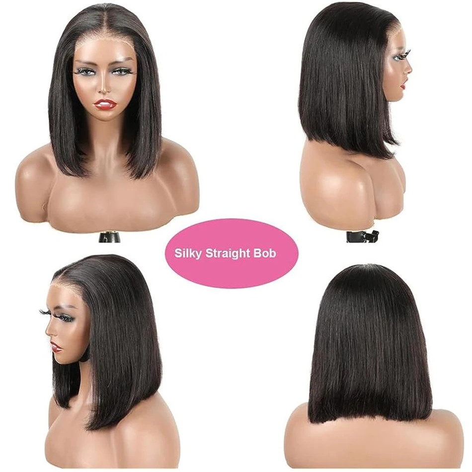 14Inch Short Glueless Wig Human Hair Ready To Wear Bone Straight Cheap Wigs Bob Straight PreCut HD Lace Frontal 180% Wigs OnSale