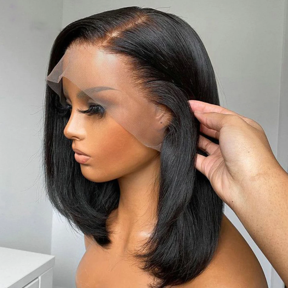 14Inch Short Glueless Wig Human Hair Ready To Wear Bone Straight Cheap Wigs Bob Straight PreCut HD Lace Frontal 180% Wigs OnSale