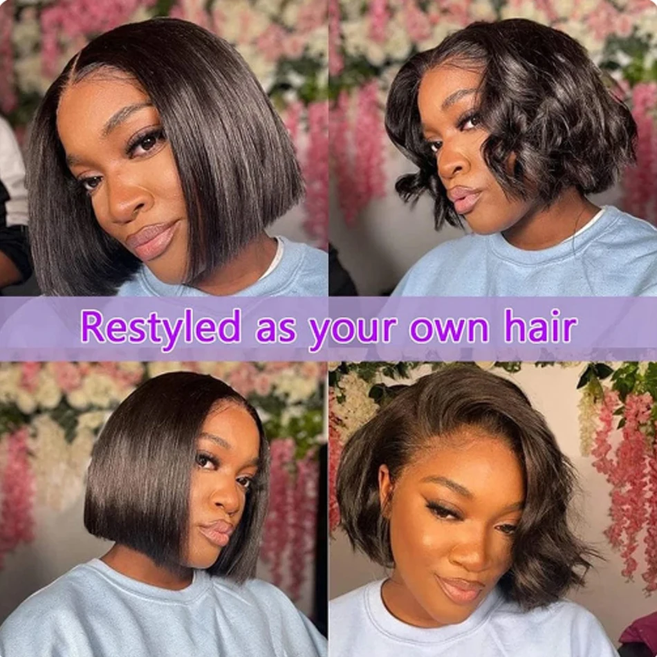14Inch Short Glueless Wig Human Hair Ready To Wear Bone Straight Cheap Wigs Bob Straight PreCut HD Lace Frontal 180% Wigs OnSale