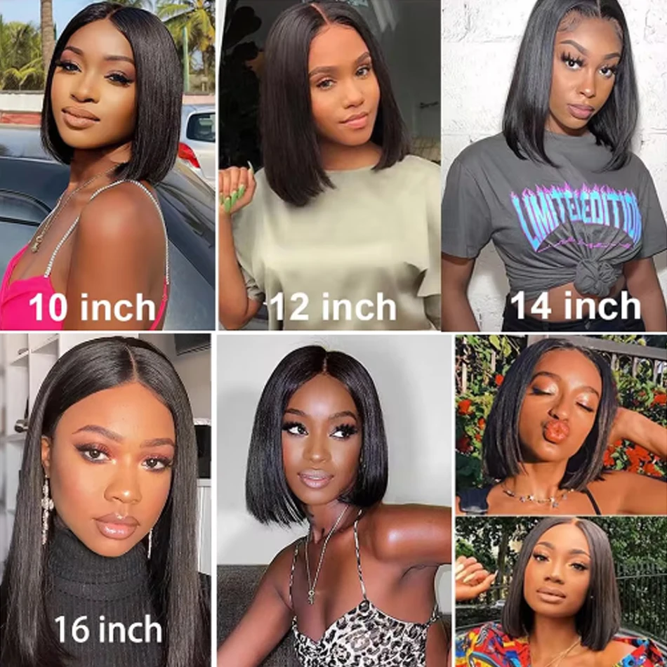14Inch Short Glueless Wig Human Hair Ready To Wear Bone Straight Cheap Wigs Bob Straight PreCut HD Lace Frontal 180% Wigs OnSale