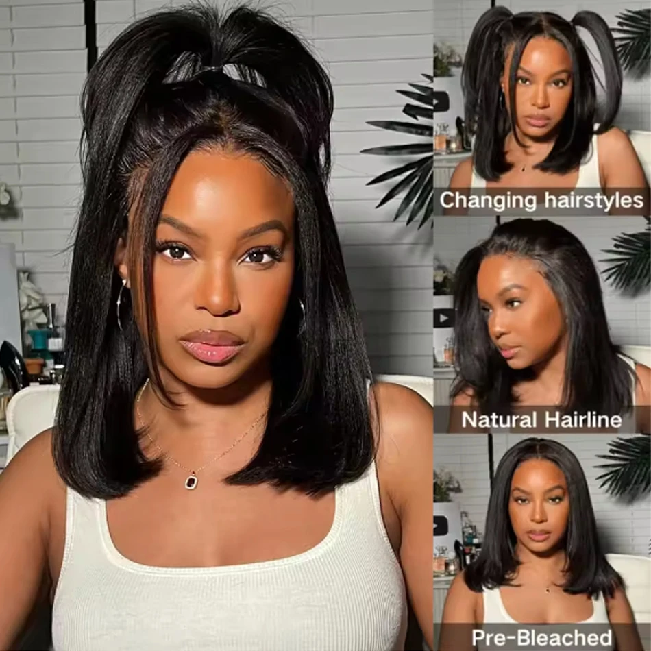 14Inch Short Glueless Wig Human Hair Ready To Wear Bone Straight Cheap Wigs Bob Straight PreCut HD Lace Frontal 180% Wigs OnSale