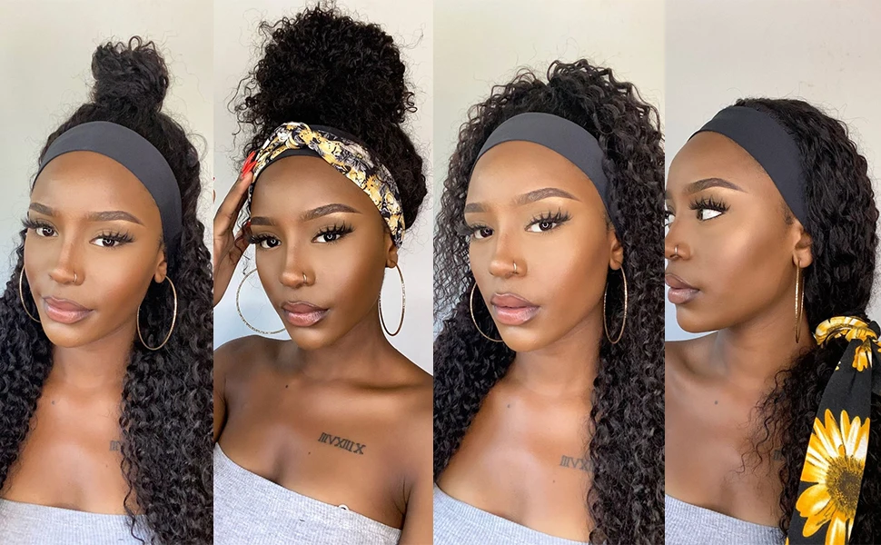Kinky Curly Headband Wig Human Hair Glueless No Lace Front Wig for Black Women Glueless Machine Made Headband Human Hair Wigs