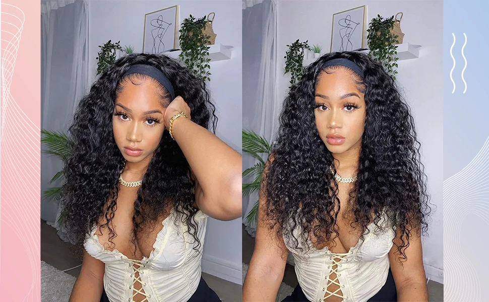 Kinky Curly Headband Wig Human Hair Glueless No Lace Front Wig for Black Women Glueless Machine Made Headband Human Hair Wigs
