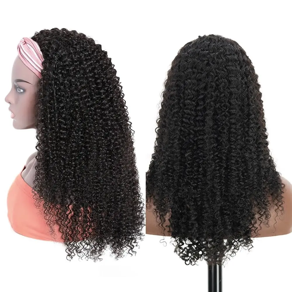 Kinky Curly Headband Wig Human Hair Glueless No Lace Front Wig for Black Women Glueless Machine Made Headband Human Hair Wigs