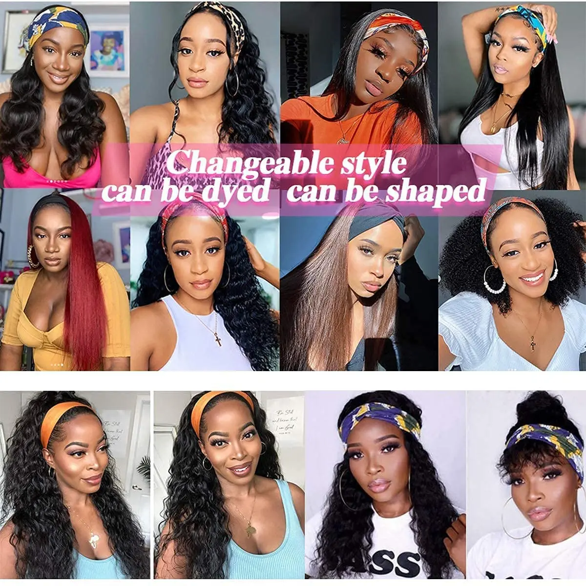 Kinky Curly Headband Wig Human Hair Glueless No Lace Front Wig for Black Women Glueless Machine Made Headband Human Hair Wigs