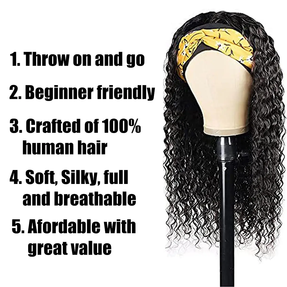 Kinky Curly Headband Wig Human Hair Glueless No Lace Front Wig for Black Women Glueless Machine Made Headband Human Hair Wigs