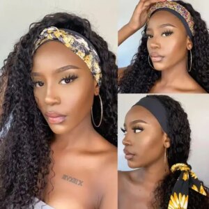 Kinky Curly Headband Wig Human Hair Glueless No Lace Front Wig for Black Women
