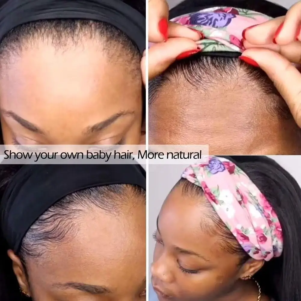 Kinky Curly Headband Wig Human Hair Glueless No Lace Front Wig for Black Women Glueless Machine Made Headband Human Hair Wigs