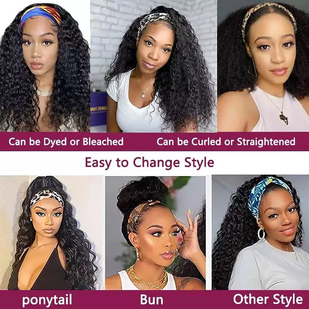 Kinky Curly Headband Wig Human Hair Glueless No Lace Front Wig for Black Women Glueless Machine Made Headband Human Hair Wigs
