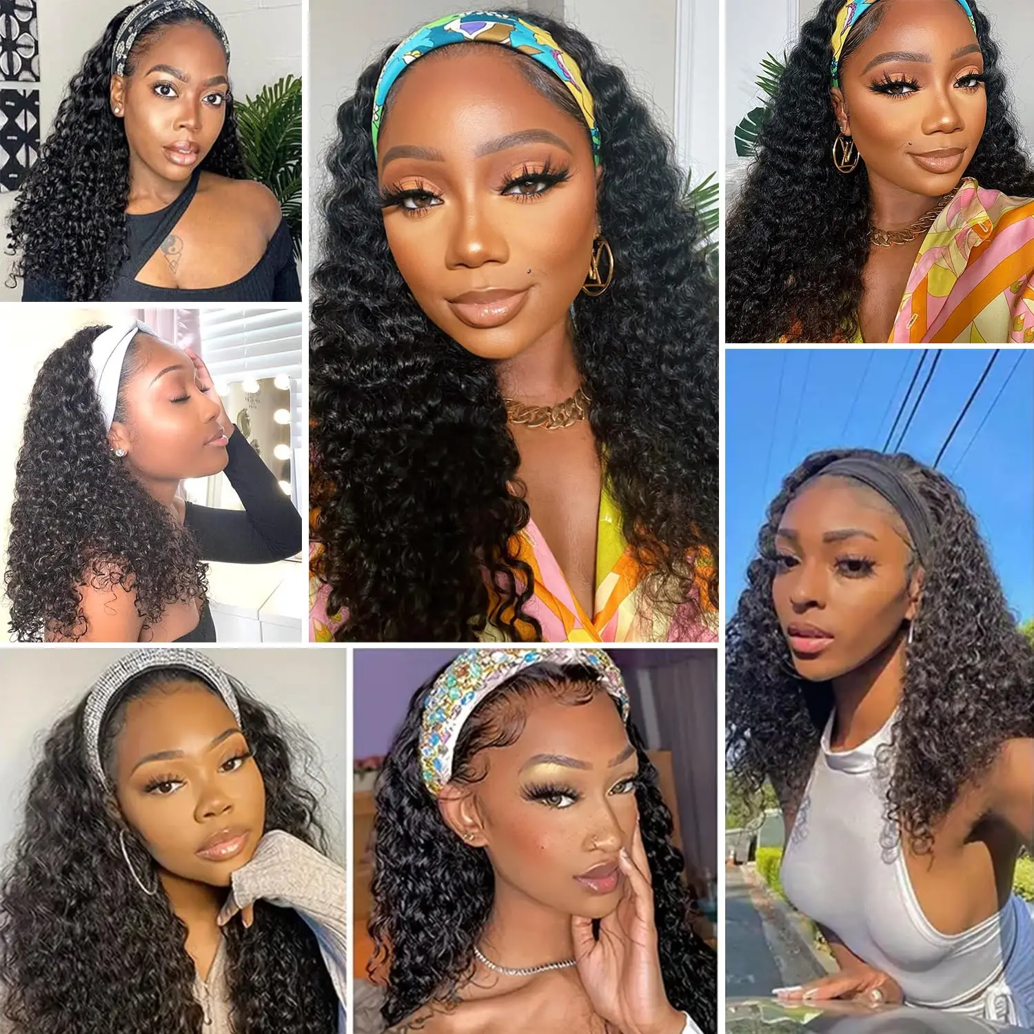 Kinky Curly Headband Wig Human Hair Glueless No Lace Front Wig for Black Women Glueless Machine Made Headband Human Hair Wigs