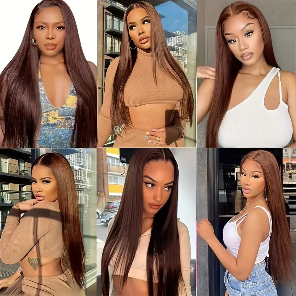 200% Density Colored #4 Brown Wig Human Hair 13x6 Straight Lace Front Wigs Human Hair Pre Plucked Chocolate Brown Lace Front Wig