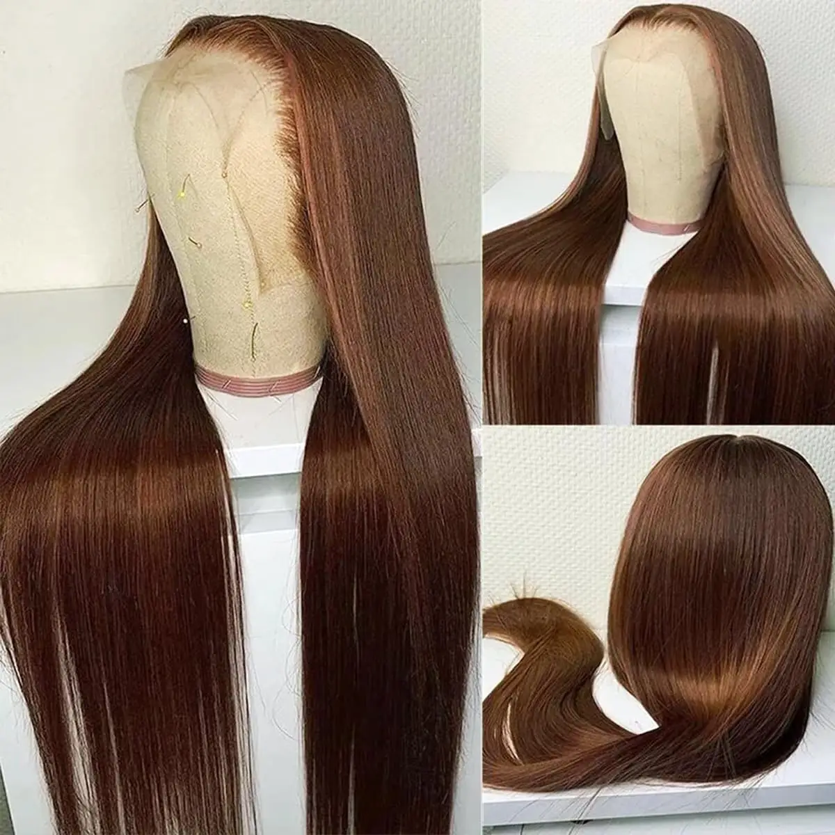 200% Density Colored #4 Brown Wig Human Hair 13x6 Straight Lace Front Wigs Human Hair Pre Plucked Chocolate Brown Lace Front Wig