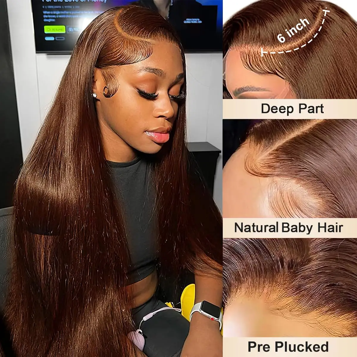 200% Density Colored #4 Brown Wig Human Hair 13x6 Straight Lace Front Wigs Human Hair Pre Plucked Chocolate Brown Lace Front Wig