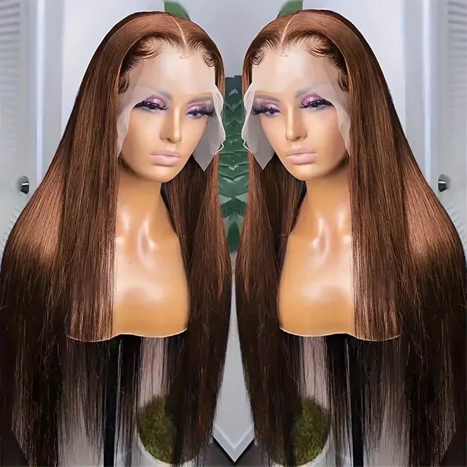 200% Density Colored #4 Brown Wig Human Hair 13x6 Straight Lace Front Wigs Human Hair Pre Plucked Chocolate Brown Lace Front Wig